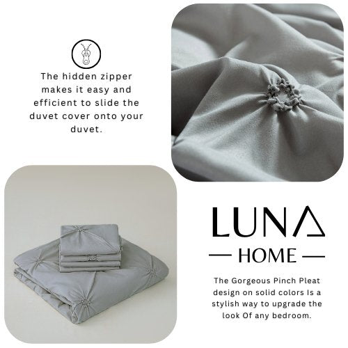 Premium King Size 6 Pieces Bedding Set Without Filler Pinch Pleat Design, Plain Grey color by 5 | Souqify