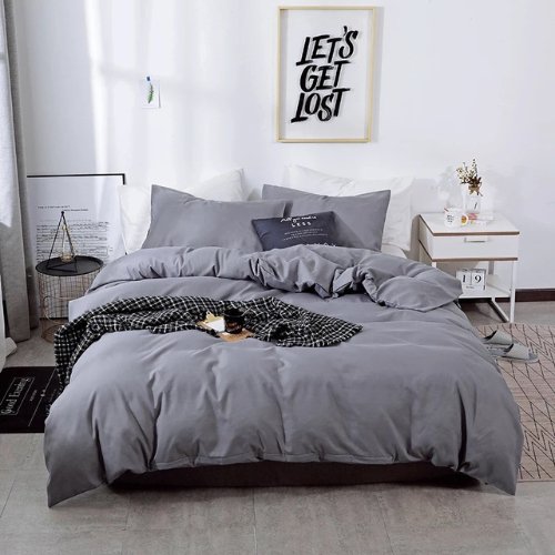 Premium King size 6 pieces Bedding Set without filler,  Plain Anchor Grey Color