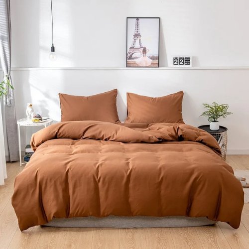 Premium King size 6 pieces Bedding Set without filler, Plain Golden Brown Color by 5 | Souqify