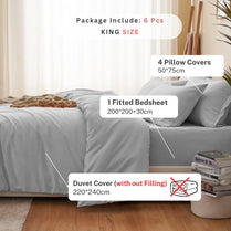 Premium King size 6 pieces Bedding Set without filler, Plain Light Grey Color by 5 | Souqify