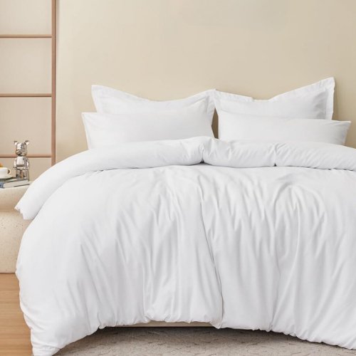 Premium King size 6 pieces Bedding Set without filler, Plain Snow White Color by 5 | Souqify