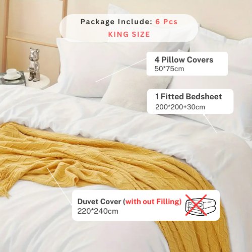 Premium King size 6 pieces Bedding Set without filler, Plain Snow White Color by 5 | Souqify