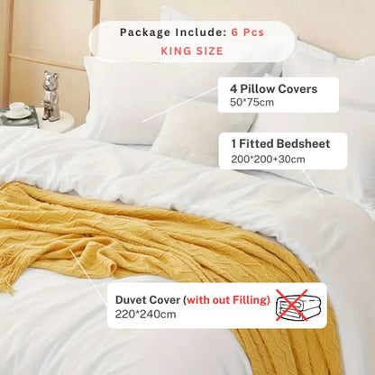 Premium King size 6 pieces Bedding Set without filler, Plain Snow White Color by 5 | Souqify