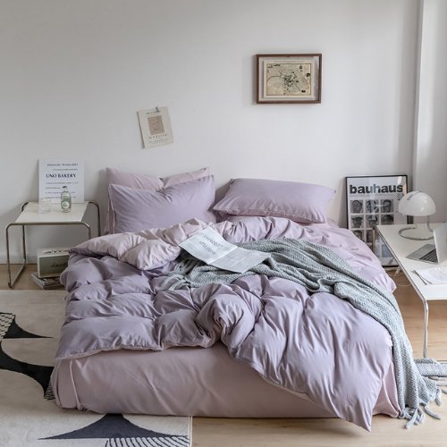 Premium King Size 6 Pieces Korean Reversible Bedding Set, Plain Purple and Light Purple Color. by 5 | Souqify