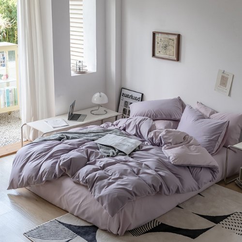 Premium King Size 6 Pieces Korean Reversible Bedding Set, Plain Purple and Light Purple Color. by 5 | Souqify