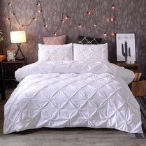 Premium King Size 6 Pieces Pinch Pleat Plain Pearl White, Bedding Set