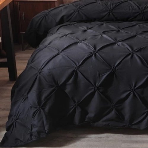 Premium King size 6 pieces Without filler, Pinch pleat plain black color, Bedding Set by 5 | Souqify