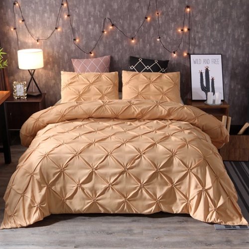 Premium King size 6 pieces Without filler, Pinch pleat plain gold color , Bedding Set by 5 | Souqify