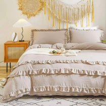 Premium King size 6 pieces Without filler, Plain beige color ruffles design, Bedding Set by 5 | Souqify