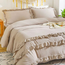 Premium King size 6 pieces Without filler, Plain beige color ruffles design, Bedding Set by 5 | Souqify