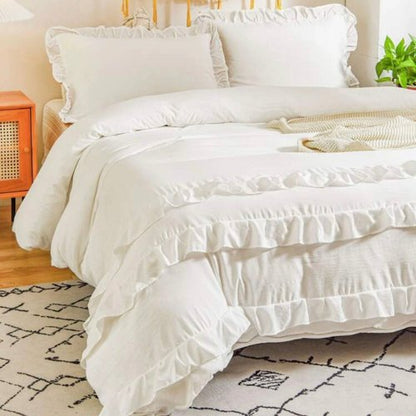 Premium King size 6 pieces without filler, Plain color ruffles design, Bedding Set by 5 | Souqify