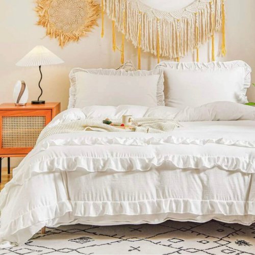 Premium King size 6 pieces without filler, Plain color ruffles design, Bedding Set by 5 | Souqify