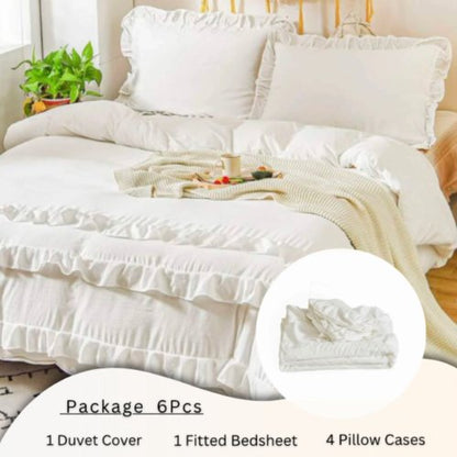 Premium King size 6 pieces without filler, Plain color ruffles design, Bedding Set by 5 | Souqify
