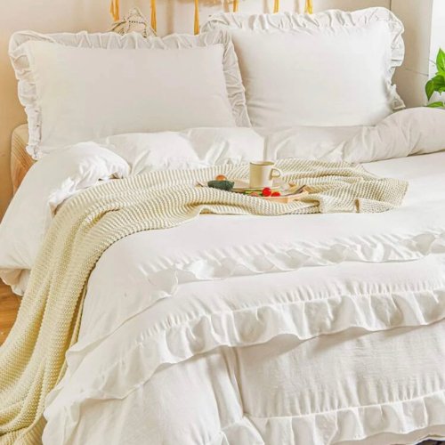 Premium King size 6 pieces without filler, Plain color ruffles design, Bedding Set by 5 | Souqify