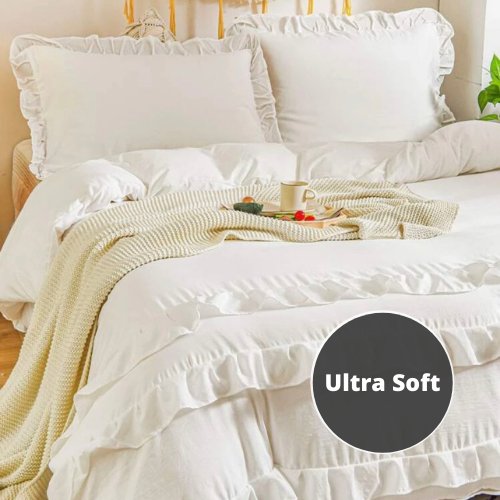 Premium King size 6 pieces without filler, Plain color ruffles design, Bedding Set by 5 | Souqify