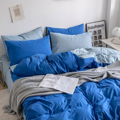 Premium King Size Korean Reversible Bedding Set, Plain Grey and Blue Color. by 5 | Souqify