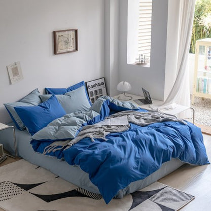 Premium King Size Korean Reversible Bedding Set, Plain Grey and Blue Color. by 5 | Souqify