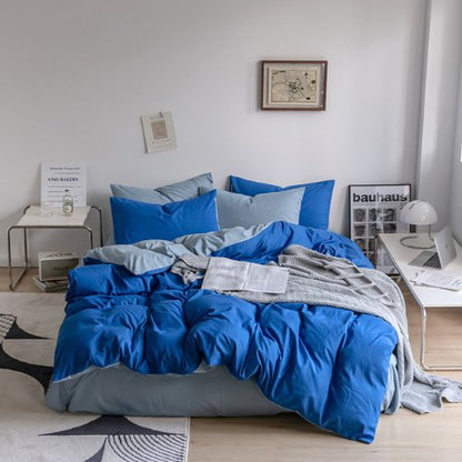 Premium King Size Korean Reversible Bedding Set, Plain Grey and Blue Color. by 5 | Souqify