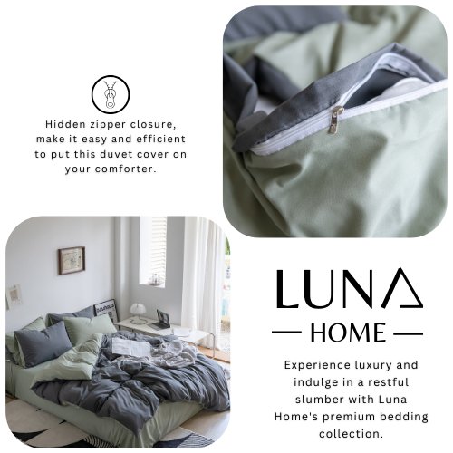 Premium King Size Korean Reversible Bedding Set, Plain Light Green and Grey Color. by 5 | Souqify
