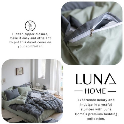 Premium King Size Korean Reversible Bedding Set, Plain Light Green and Grey Color. by 5 | Souqify