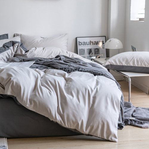 Premium Korean King size 6 Pieces Reversible Constructor Design with 2 Attractive Pillow Covers, Plain Dark Grey Bedsheet and Plain Grey Duvet Cover without filler. by 5 | Souqify