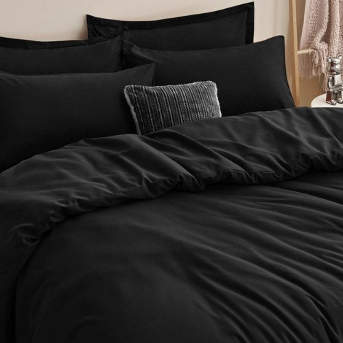 Premium Queen/Double size 6 pieces Bedding Set without filler, Plain Black Color by 5 | Souqify