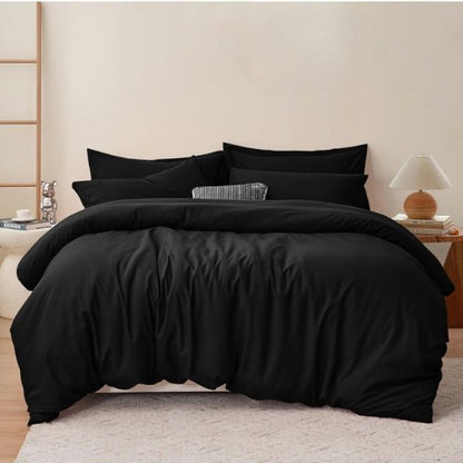 Premium Queen/Double size 6 pieces Bedding Set without filler, Plain Black Color by 5 | Souqify