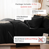 Premium Queen/Double size 6 pieces Bedding Set without filler, Plain Black Color by 5 | Souqify