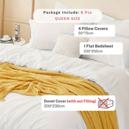 Premium Queen/Double size 6 pieces Bedding Set without filler, Plain White Color by 5 | Souqify