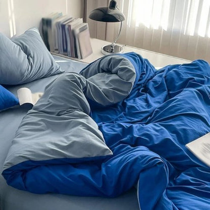 Premium Queen/Double Size Korean Reversible Bedding Set, Plain Grey and Blue Color. by 5 | Souqify