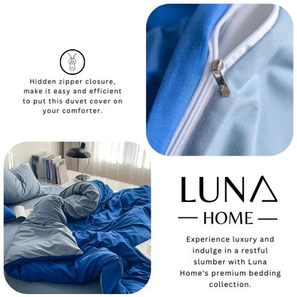 Premium Queen/Double Size Korean Reversible Bedding Set, Plain Grey and Blue Color. by 5 | Souqify