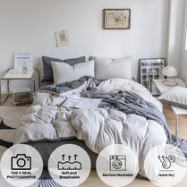 Premium Queen/Double Size Korean Reversible Bedding Set, Plain Light Gray and Dark Gray Color. by 5 | Souqify