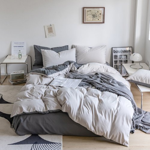 Premium Queen/Double Size Korean Reversible Bedding Set, Plain Light Gray and Dark Gray Color. by 5 | Souqify