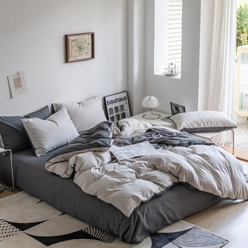 Premium Queen/Double Size Korean Reversible Bedding Set, Plain Light Gray and Dark Gray Color. by 5 | Souqify