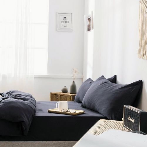 Premium Single size 4 pieces Bedding Set without filler, Plain Black Color by 5 | Souqify