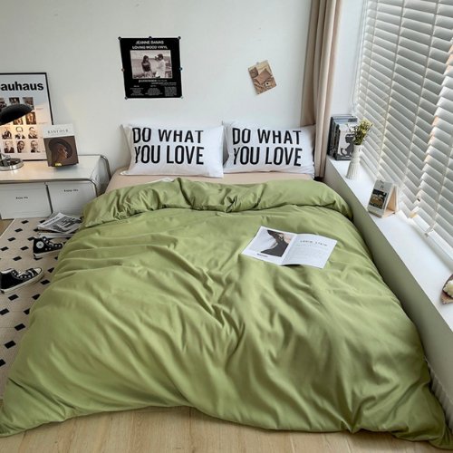 Premium Single Size 4 Pieces Constructor Design with 2 eye-catching pillowcases, Plain Beige Bedsheet and Olive Color Duvet Cover without filler. by 5 | Souqify