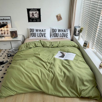 Premium Single Size 4 Pieces Constructor Design with 2 eye-catching pillowcases, Plain Beige Bedsheet and Olive Color Duvet Cover without filler. by 5 | Souqify