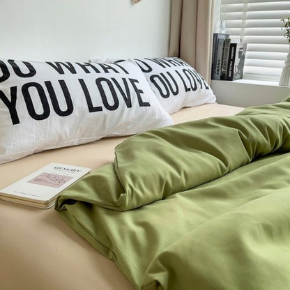 Premium Single Size 4 Pieces Constructor Design with 2 eye-catching pillowcases, Plain Beige Bedsheet and Olive Color Duvet Cover without filler. by 5 | Souqify