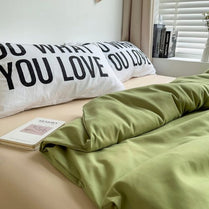 Premium Single Size 4 Pieces Constructor Design with 2 eye-catching pillowcases, Plain Beige Bedsheet and Olive Color Duvet Cover without filler. by 5 | Souqify
