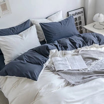 Premium Single Size 4 Pieces Duvet Cover Set, Reversible White with Gray Color Plain Style Bedding Set. by 5 | Souqify