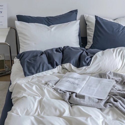 Premium Single Size 4 Pieces Duvet Cover Set, Reversible White with Gray Color Plain Style Bedding Set. by 5 | Souqify