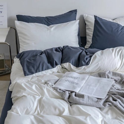 Premium Single Size 4 Pieces Duvet Cover Set, Reversible White with Gray Color Plain Style Bedding Set. by 5 | Souqify