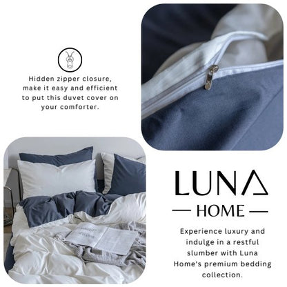 Premium Single Size 4 Pieces Duvet Cover Set, Reversible White with Gray Color Plain Style Bedding Set. by 5 | Souqify