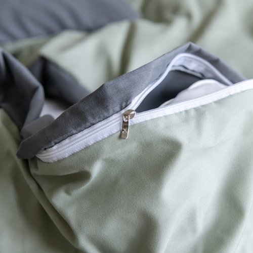 Premium Single Size Korean Reversible Bedding Set, Plain Light Green and Grey Color. by 5 | Souqify