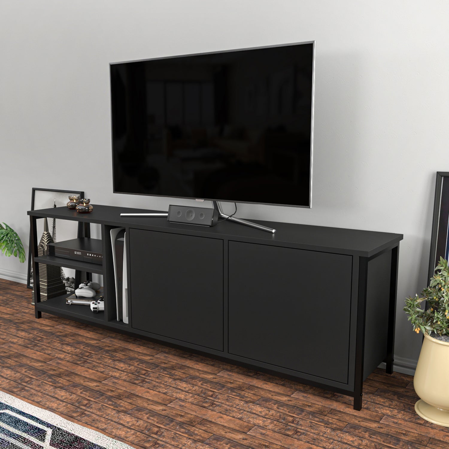 Primrose TV Unit - Black-Antrasit by DECOROTIKA | Souqify