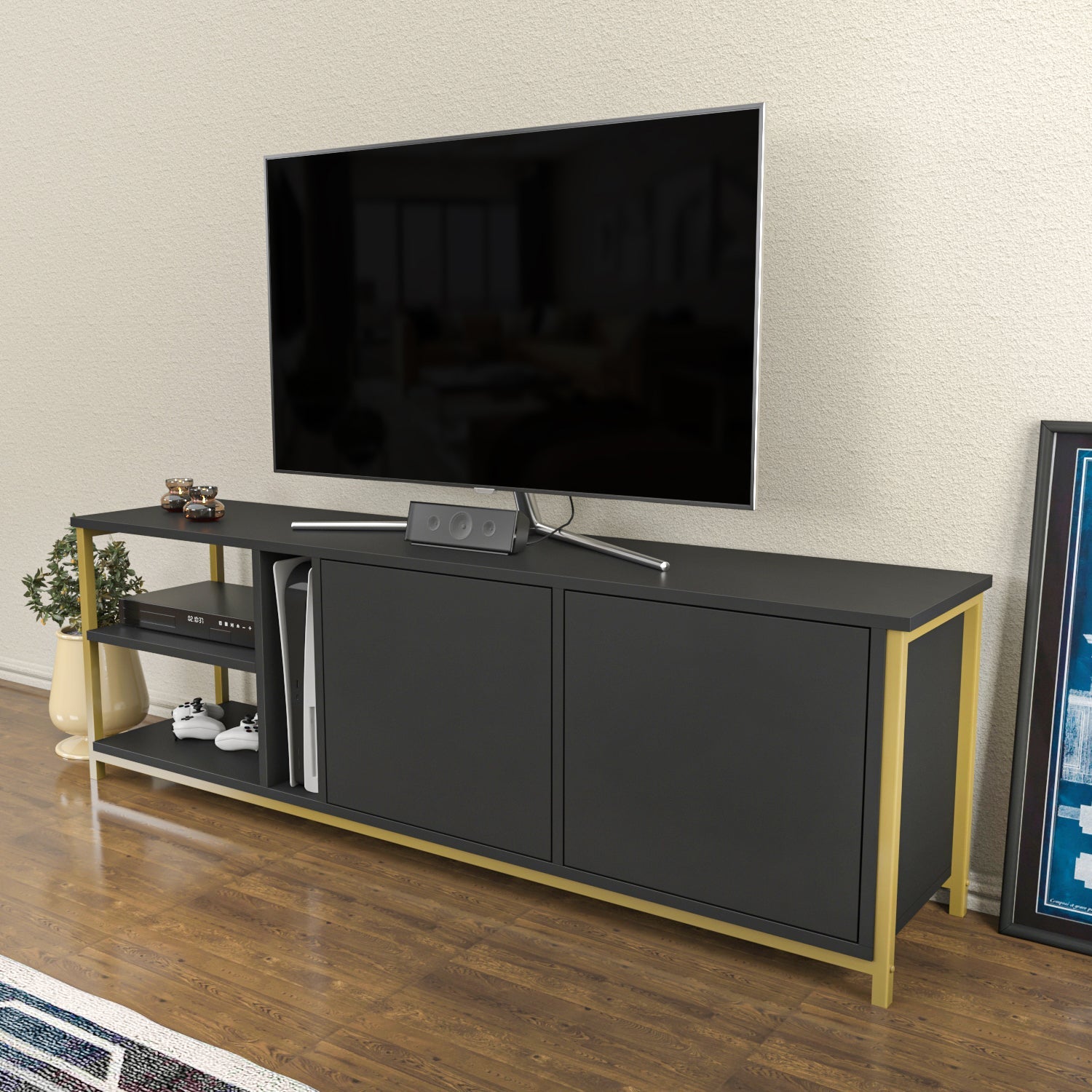 Primrose TV Unit - Gold-Antrasit by DECOROTIKA | Souqify