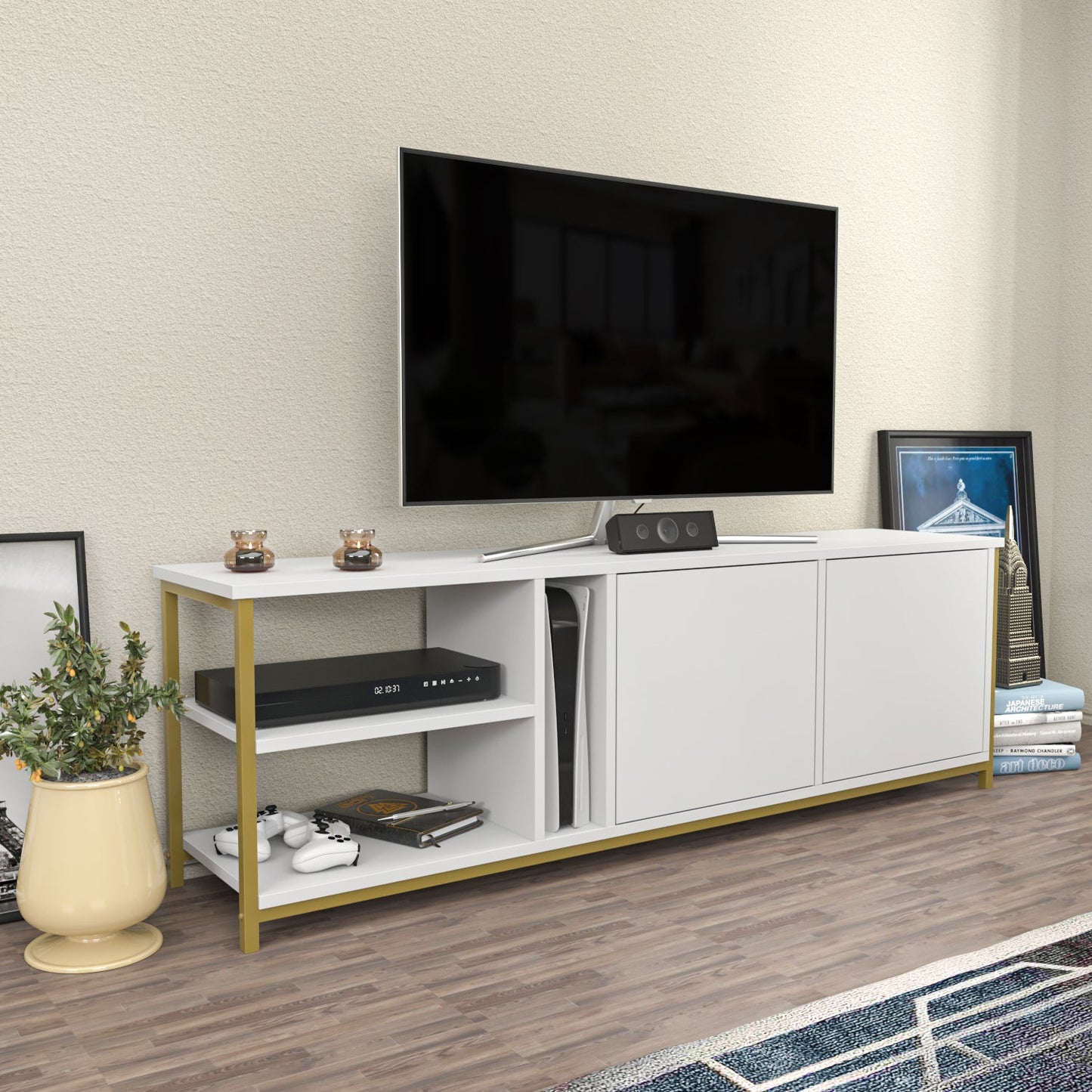 Primrose TV Unit - Gold-White by DECOROTIKA | Souqify