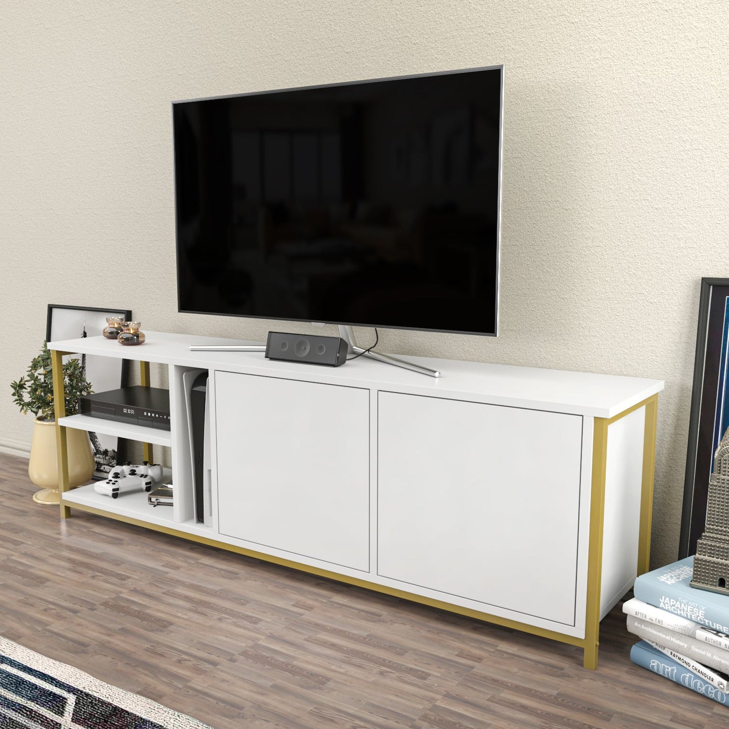 Primrose TV Unit - Gold-White by DECOROTIKA | Souqify
