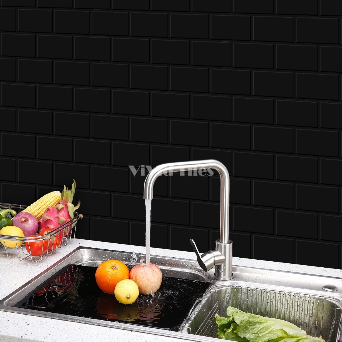 Pure Black Brick PET Tile VP118 by Vivid Tiles | Souqify