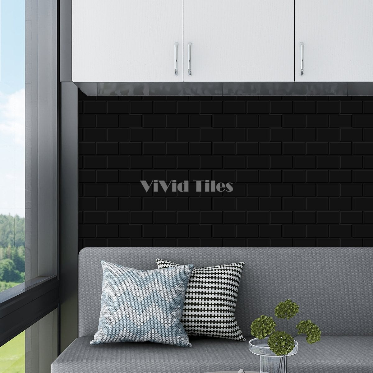 Pure Black Brick PET Tile VP118 by Vivid Tiles | Souqify